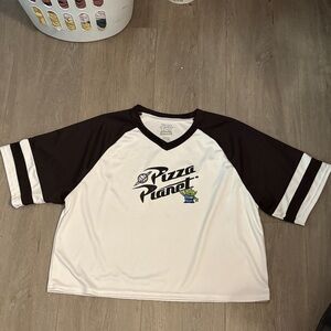 Black and White Pizza Planet Shirt - Crop